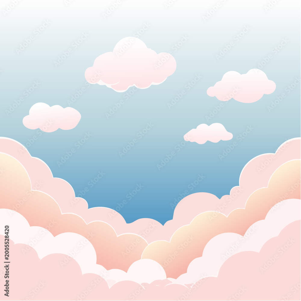 Fototapeta premium Soft cloud sky vector wallpaper with dreamy atmosphere and pastel tones
