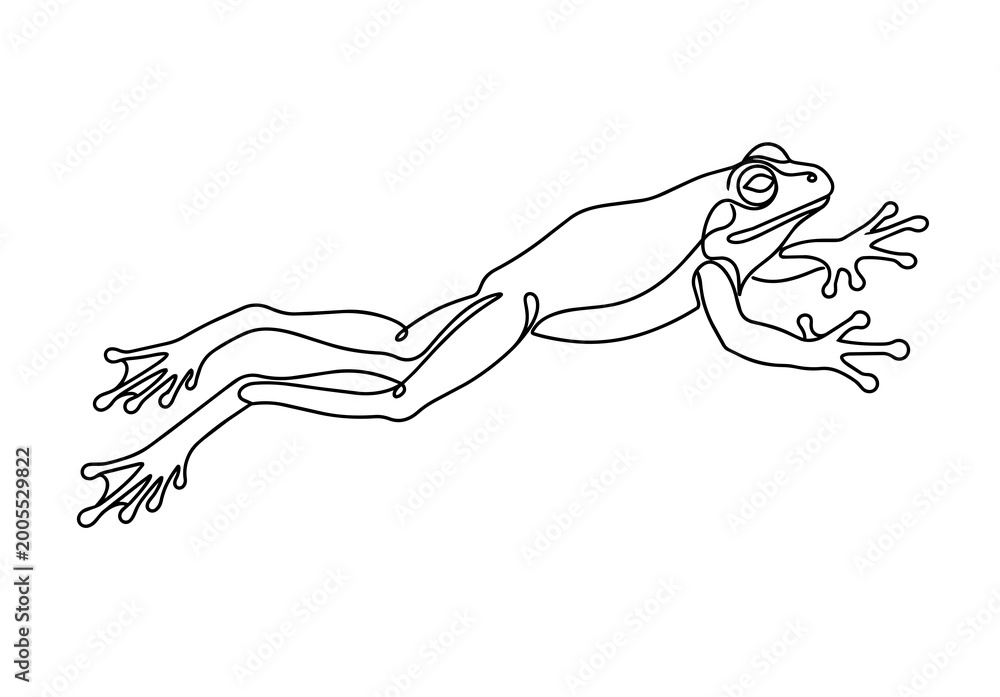 Fototapeta premium Single Line Art Frog Leaping Minimalist Vector Illustration