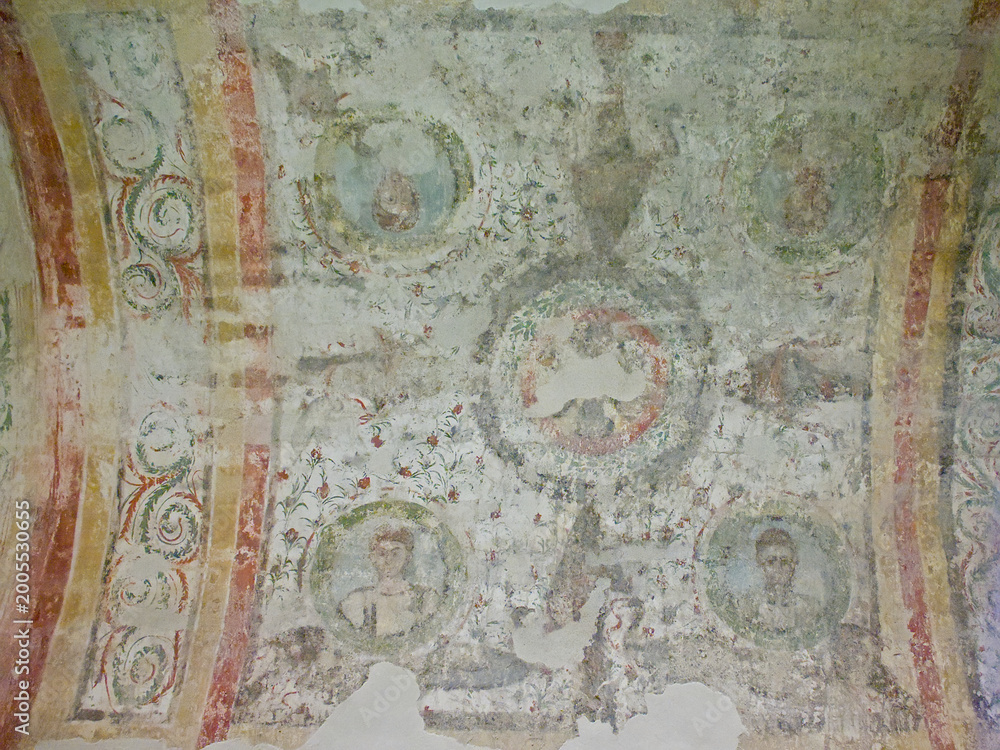 Fototapeta premium Painting on the ceiling of an ancient christian burial room in the necropolis of Pecs, Hungary