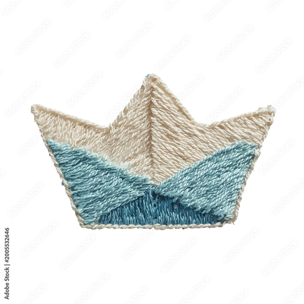 Obraz premium Textured, hand-stitched paper boat crown, light and sky blue