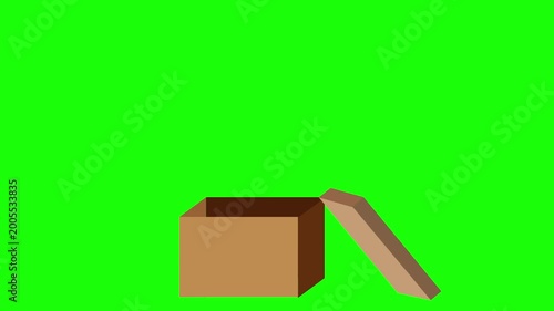 Brown box sits open on green screen