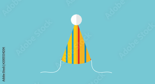 Tablou pe pânză Festive Party Hat with Colorful Stripes on Blue Background, Celebration Icon