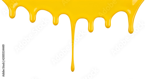 A vibrant yellow liquid drips down against a clean white background