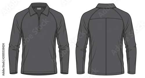 Tableau sur toile Long sleeve outdoor shirt mockup front and back view vector apparel template iso