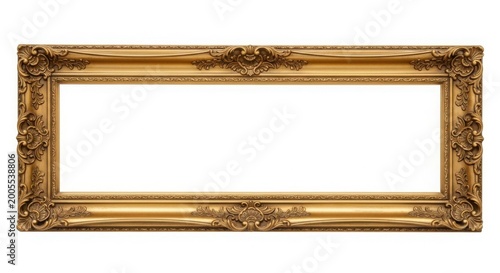 Wide antique gold ornate rectangular picture frame with empty white space decoration ornament decorative traditional