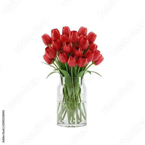 Elegant Red Tulips in a Clear Glass Vase for Home Decor or Gift