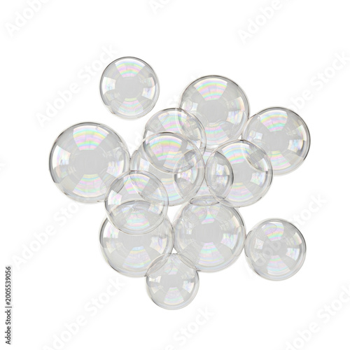 Collection of Transparent Soap Bubbles Isolated on White Background