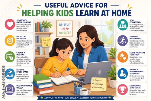 useful advice for helping kids learn at home mother daughter children woman family tutor teacher
