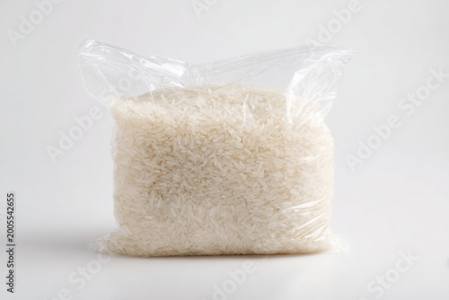 Bag of white rice on a clean white background