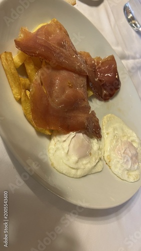 Fried Eggs with French Fries Traditional Spanish Style