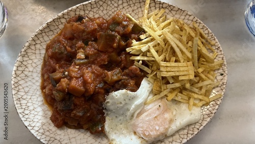 Fried Eggs with French Fries Traditional Spanish Style