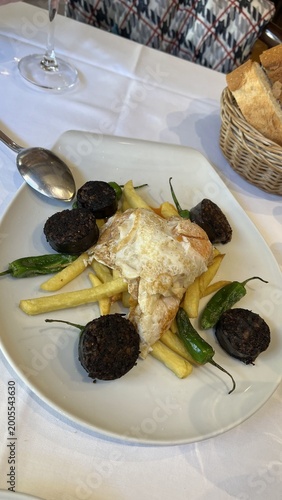 Fried Eggs with French Fries Traditional Spanish Style