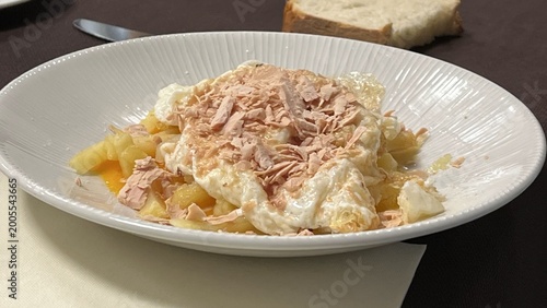 Fried Eggs with French Fries Traditional Spanish Style