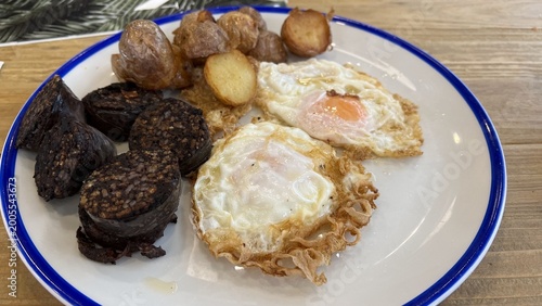 Fried Eggs with French Fries Traditional Spanish Style