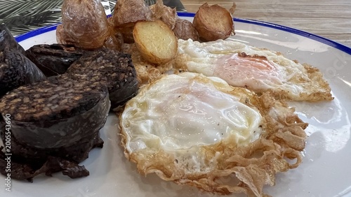 Fried Eggs with French Fries Traditional Spanish Style