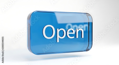 Plakat Open Sign Blue Button.