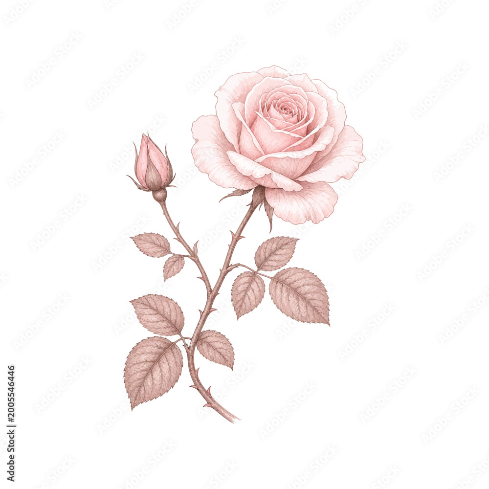 Fototapeta premium vintage_floral_etched_rose_illustration