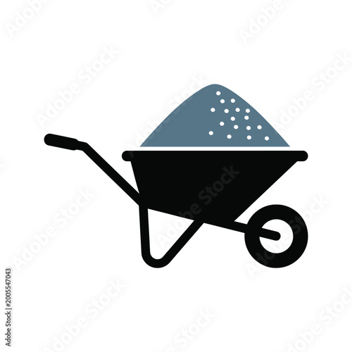 Black wheelbarrow with gray sand Vector