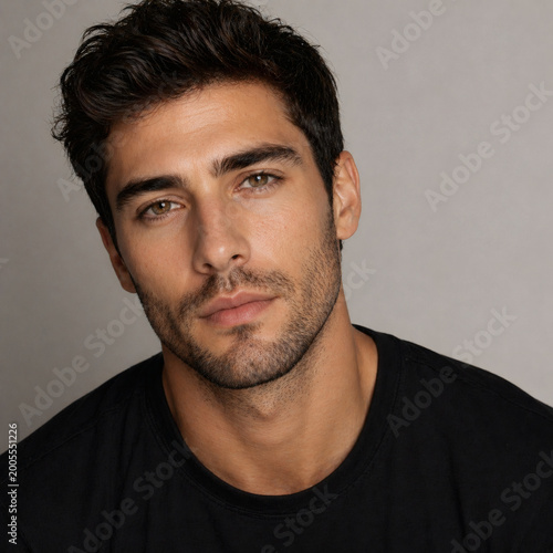 Close up portrait of attractive young man with natural skin, male beauty concept