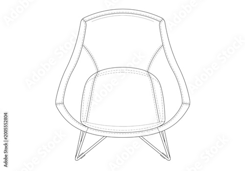 Modern armchair top view outline vector CAD block for interior design and floor plan layout