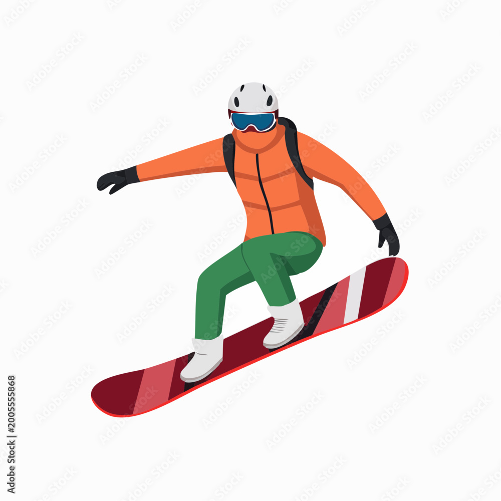 Fototapeta premium Snowboarder in action, flat illustration