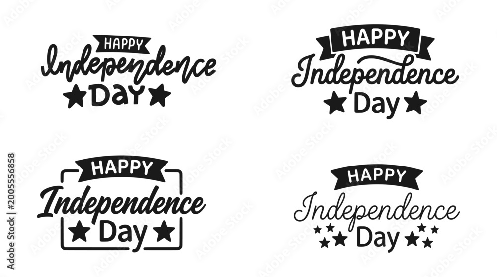 Fototapeta premium Happy Independence Day Script Logo Collection Representing USA Patriotic Celebration Typography Design and Holiday Graphic Elements Concept