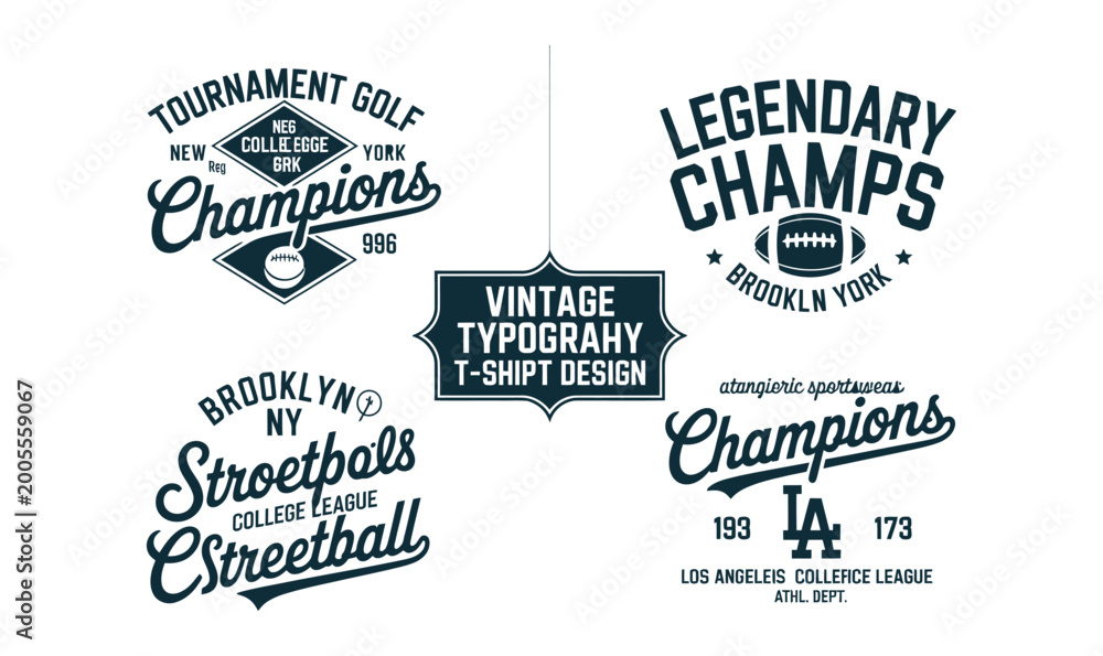 Fototapeta premium Vintage Varsity Championship Badge Set Brooklyn NYC Athletic Typography Vector for Apparel Design