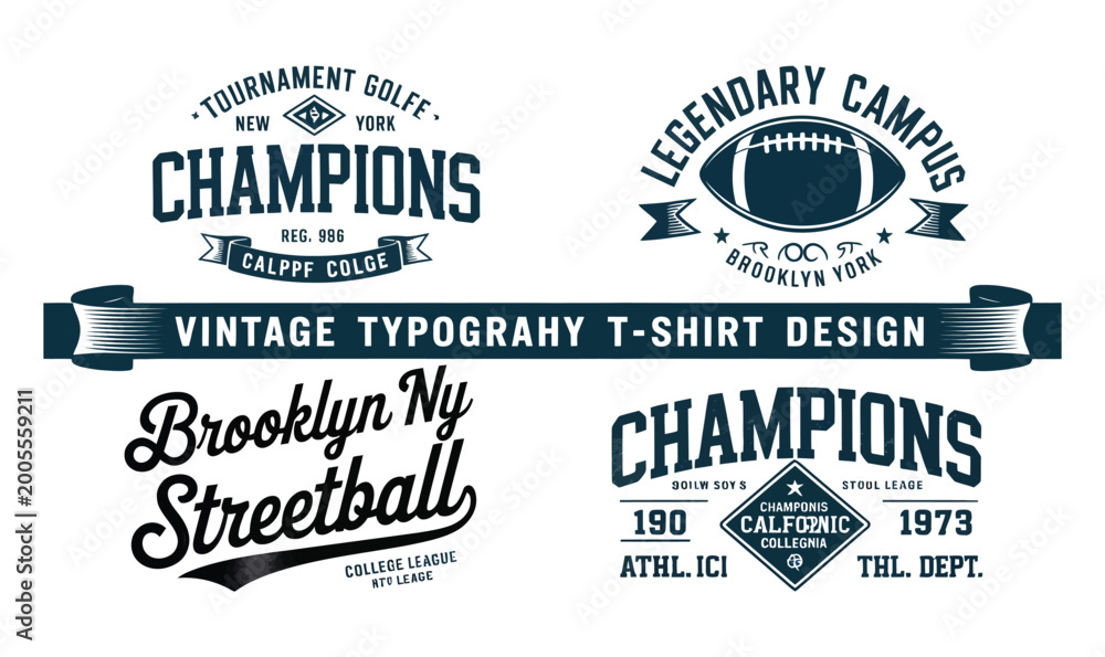 Fototapeta premium Vintage College Sports Typography Badge Set Brooklyn NYC Athletic Vector for T-Shirt Design