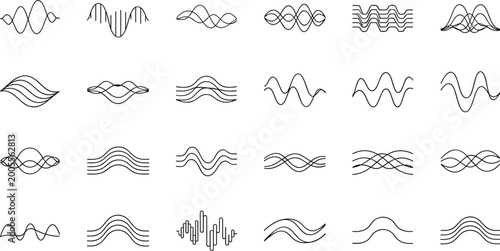 Photos Abstract wave line icon set with sound signals, frequency curves, audio visualiz