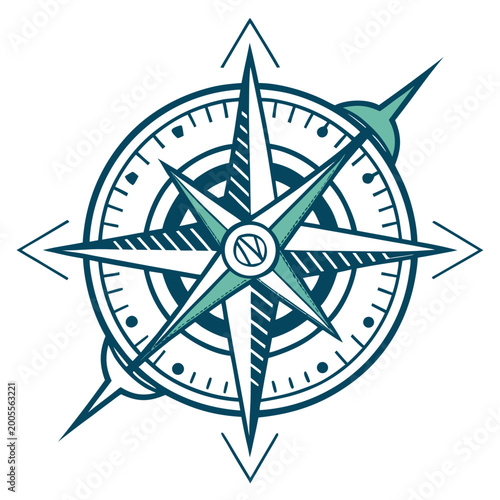 Konstfotografi Teal compass with star-shaped needle and arrows navigation direction