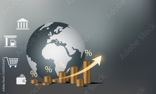  Inflation concept, inflation growth and coins. Economic crisis, high oil prices, cost of living, financial recession