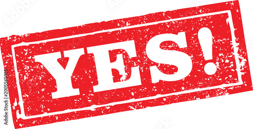 red yes exclamation rubber stamp with heavy full grunge texture