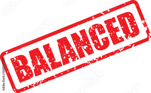 Cuadro en lienzo A bright red inked rubber stamp showing the word balanced in a weathered grunge
