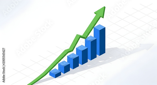 Business Growth Graph with Upward Arrow and Rising Bars, Financial Success Concept