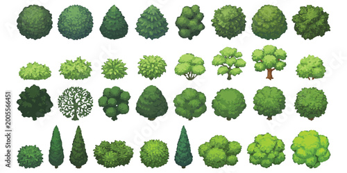 Tableau sur toile Set of various green trees and bushes for landscaping and garden design in a sim
