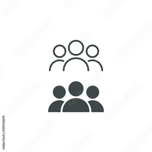 Billede på lærred Simple line and solid icon set of three people standing together in a group