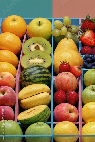Various fresh fruits in an impressionist style for creating backgrounds and textile prints
