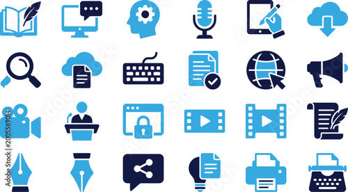 Canvastavla Set of modern icons representing communication and digital content creation tools