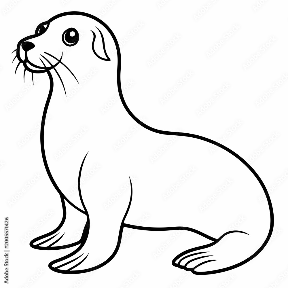 Obraz premium Cute cartoon seal sitting relaxed and smiling