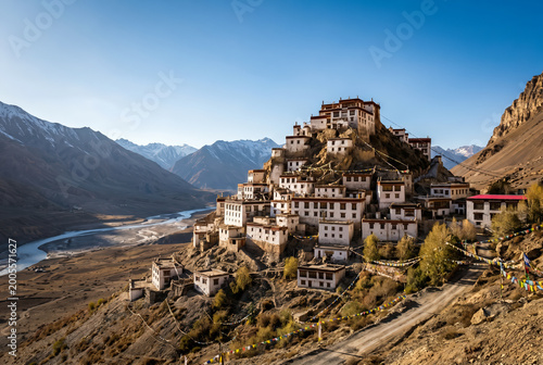 Key Monastery overlooking Spiti Valley under blue sky