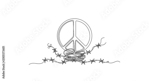 Foto Peace sign wrapped in barbed wire.
