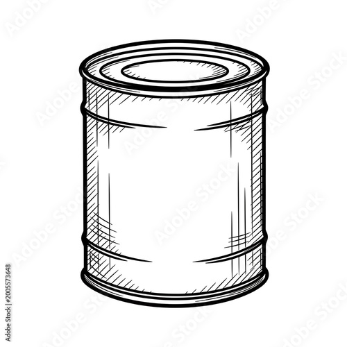 Detailed illustration of a cylindrical metal food can.