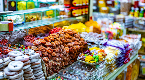 Dried fruits and sweet food sold at Da Lat market, Vietnam