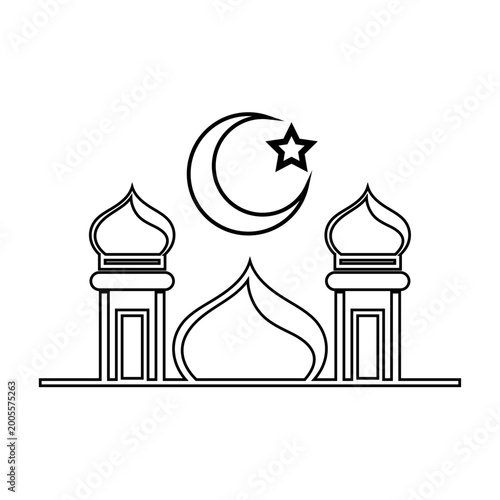 Mosque with crescent moon and star icon