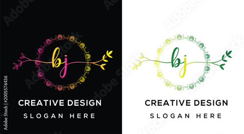Elegant bj monogram logo design with botanical elements
