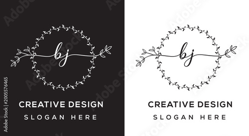 Wedding or beauty logo with floral frame and script typography 