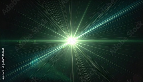 Bright green starburst flare with radial beams and glowing center. Suitable for energy concepts, sci-fi visuals, technology graphics, and cinematic effects.