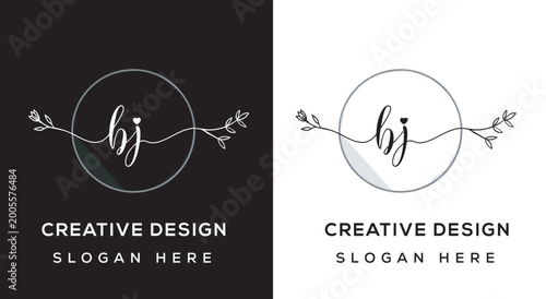 Modern feminine logo with leaf wreath stylish initials design 