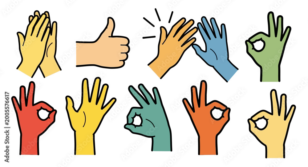 Obraz premium Colorful hands with different gestures.