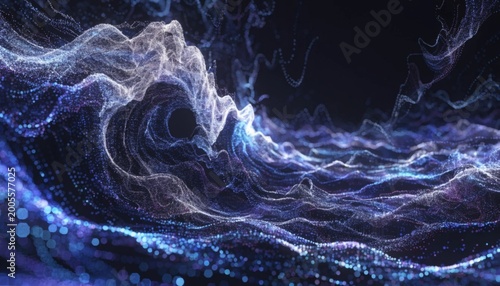 Abstract Glowing Big Data Network Waves, Futuristic Information Technology Background.